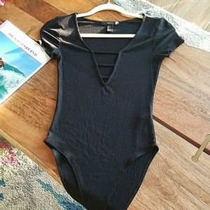 Sexy ribbed short sleeve black onesie